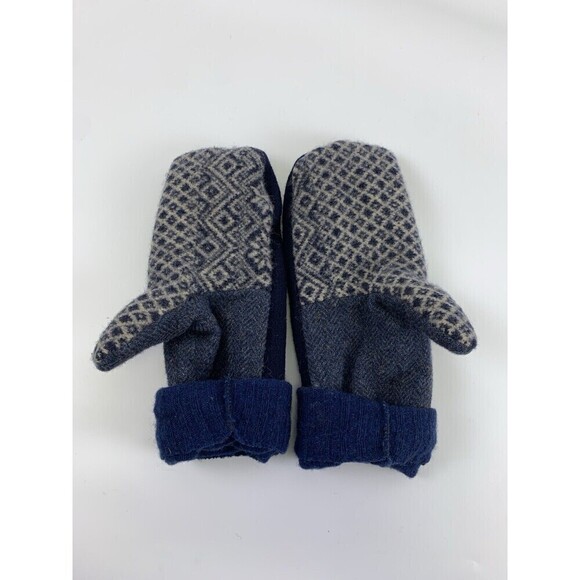 Handmade Navy Blue Button Mittens Wool Felt Fleece Lined Unbranded Boutique - Picture 3 of 5